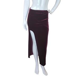Forever21 Burgundy Stretch Velvet High Slit Long Long Skirt